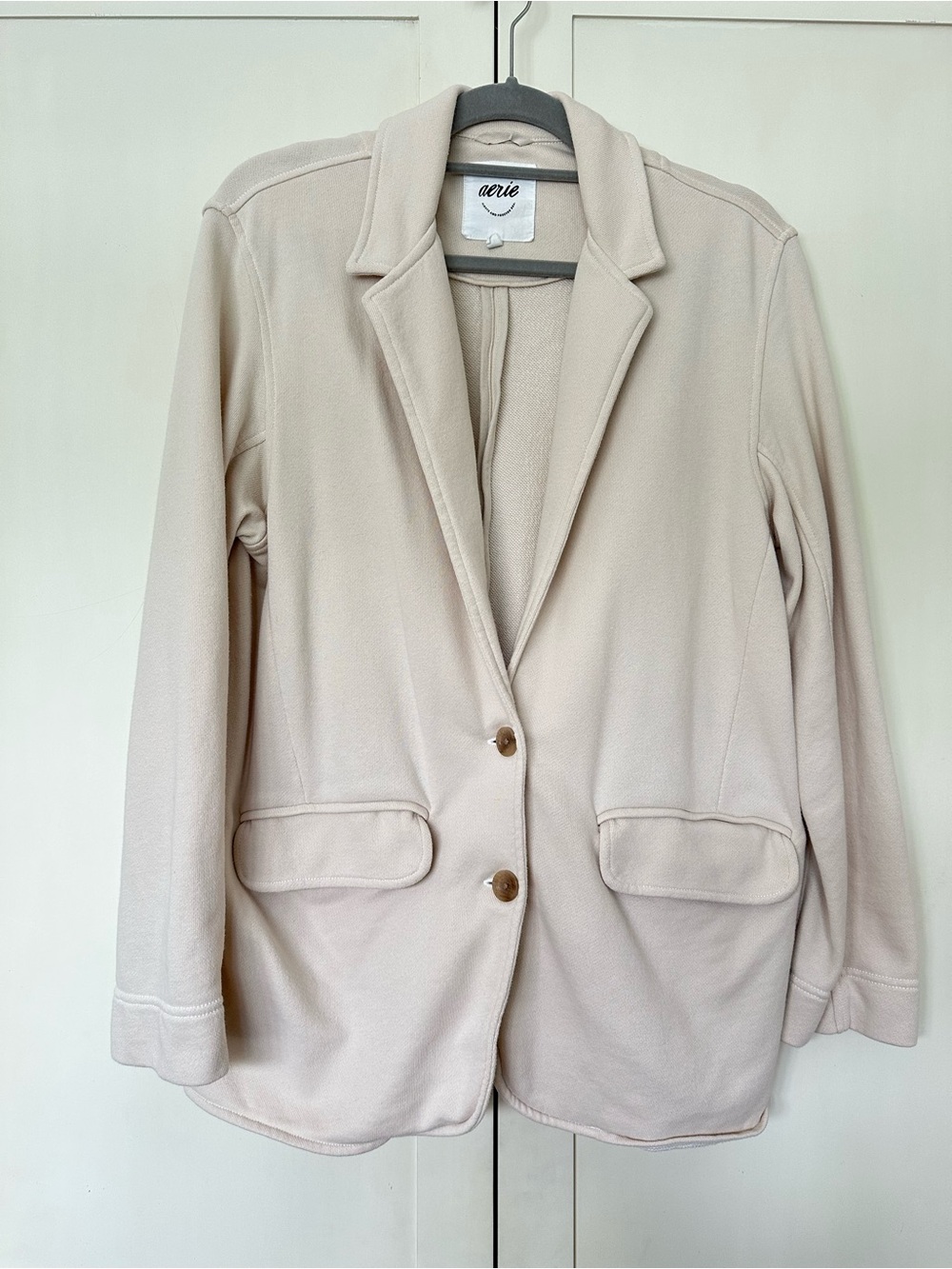 Aerie Oversized Sweatshirt Fleece Blazer Size S Cream Cotton Blend Long Sleeve